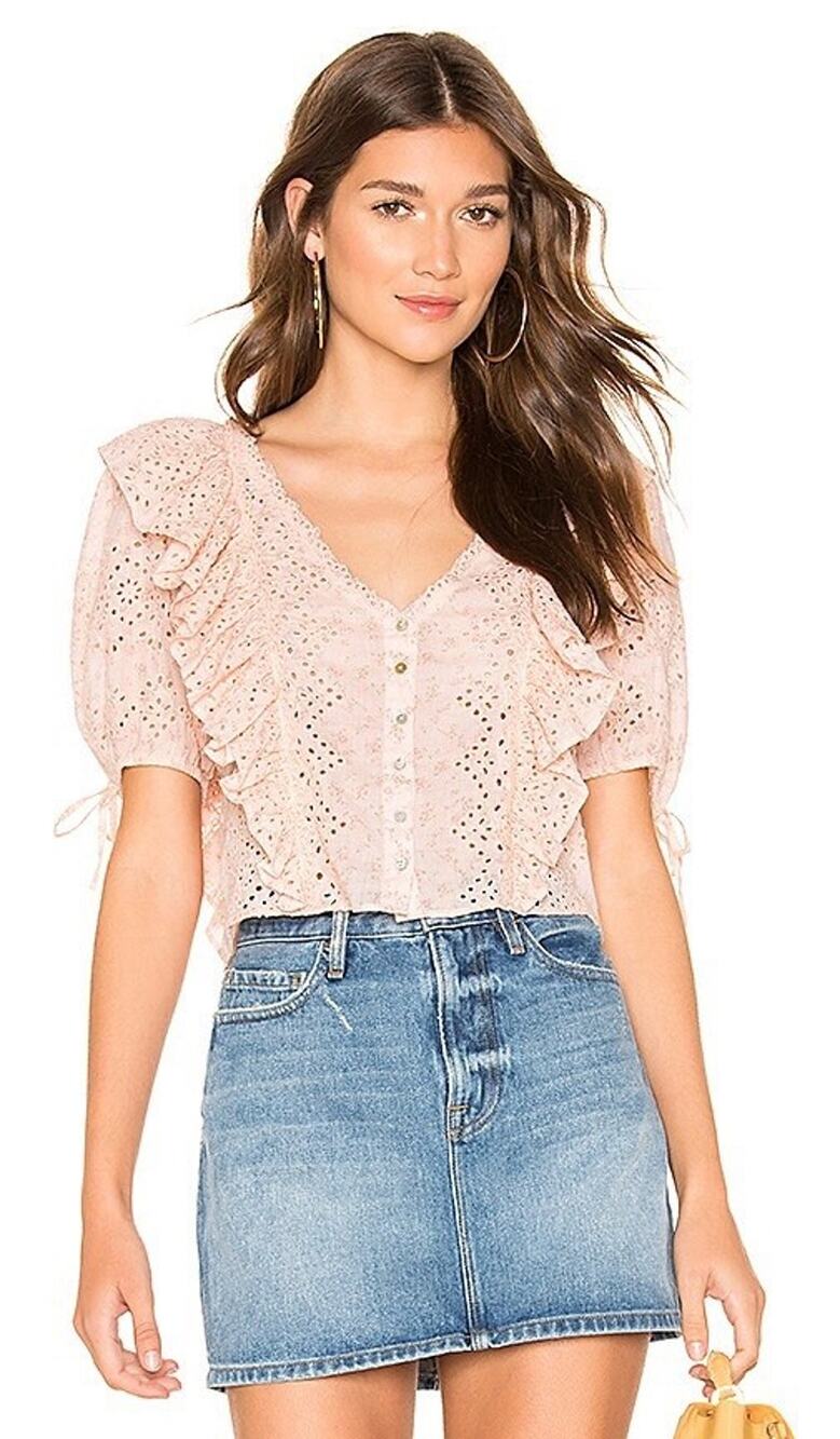 LoveShackFancy kim top ruffle blouse Pink Parfait size Small Cottagecore